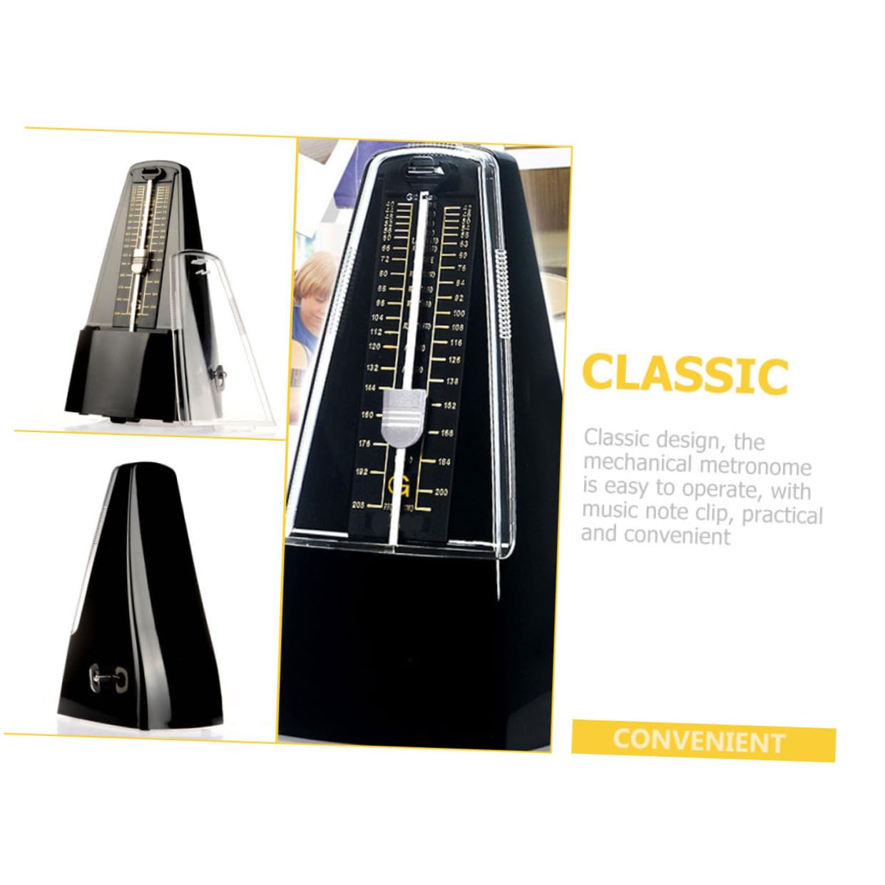 BESPORTBLE Métronome Mécanique avec Clip pour Partition Design Classique en ABS et Métal pour Apprendre et Pratiquer le Rythme Noir Couleur Aléatoire pour Guitare et Piano