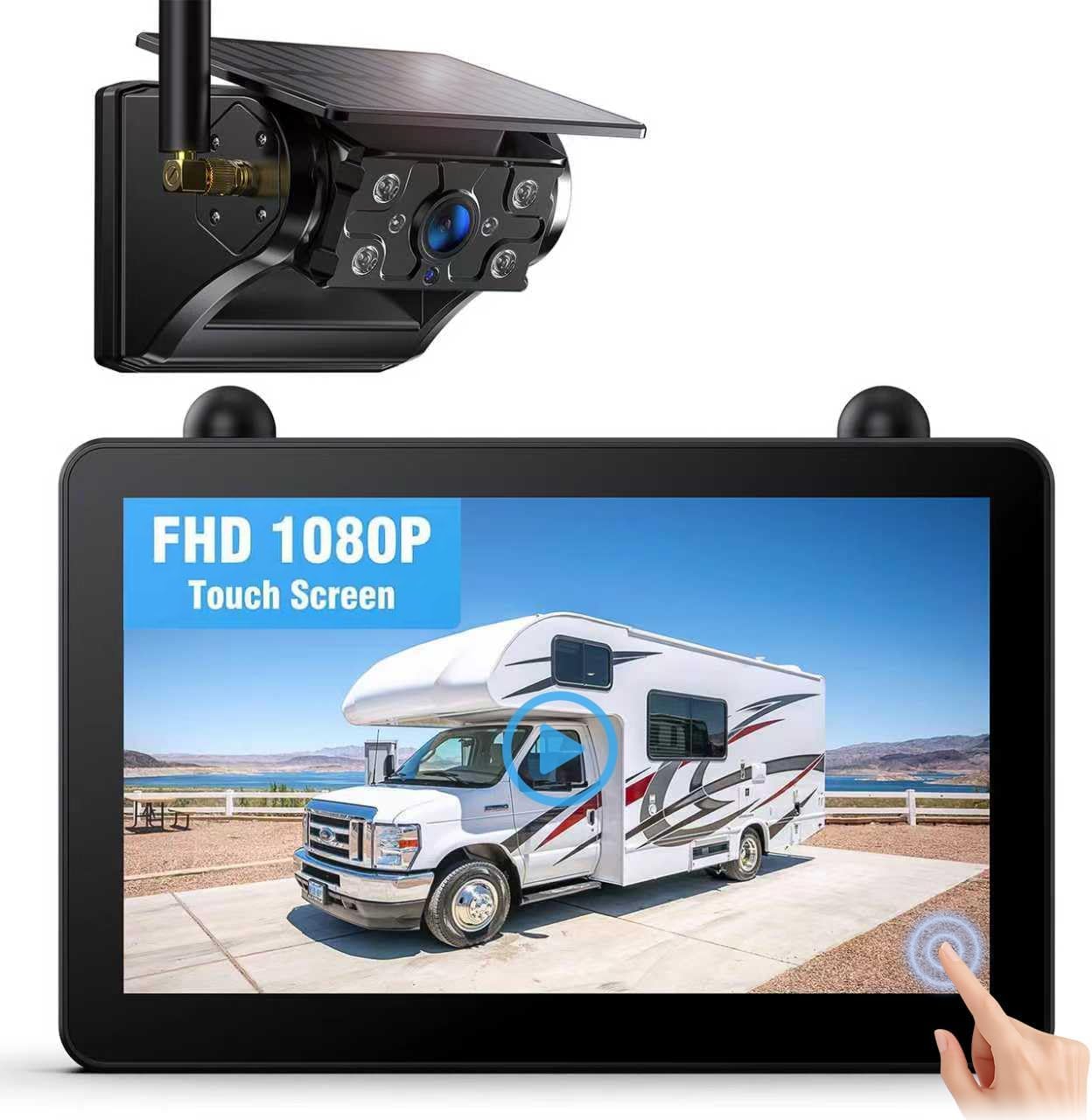 Rückfahrkamera Kabellos Solar Magnetisch 7" 1080P Touchscreen IPS Monitor 12000mAh Akku IP69K Wasserdicht für Wohnmobile Anhänger LKWs