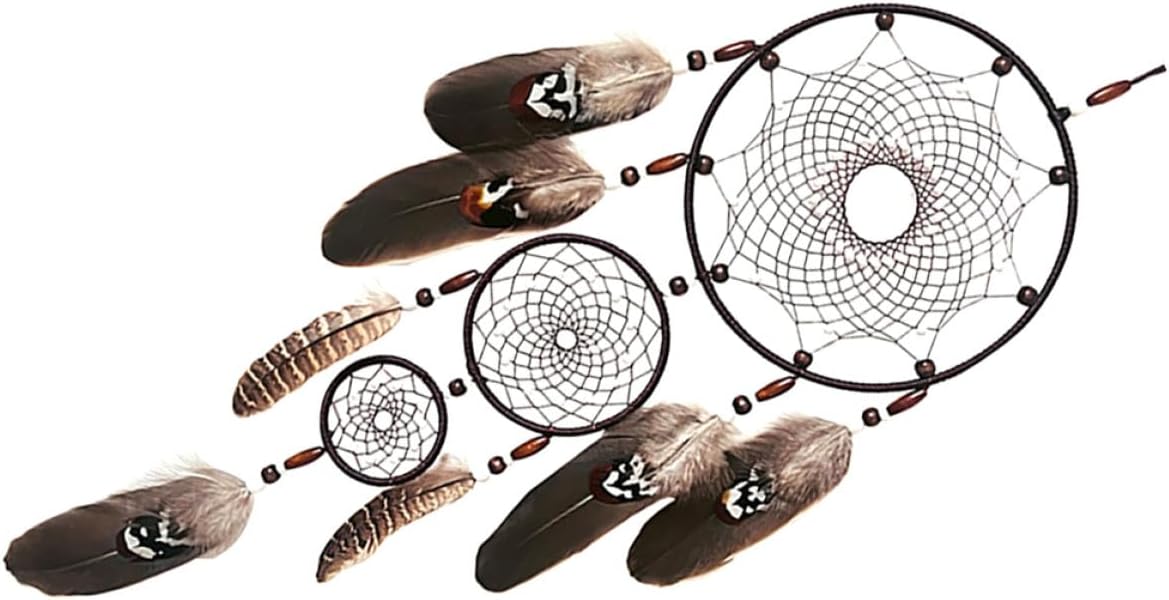 Alipis Black Dreamcatcher Wall Hanging with Three Rings, Handmade Woven Plume Pendant, Large Dream Catcher Decor for Bedroom and Living Room