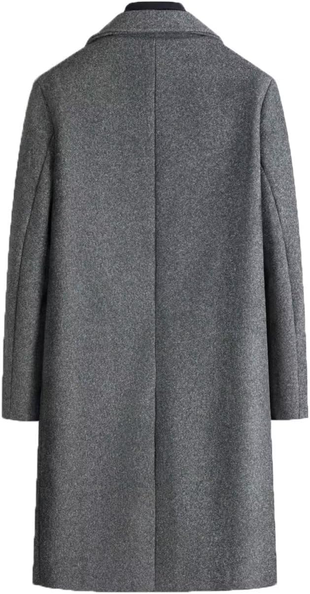 Rear View of FTIMILD Notched Lapel Winter Overcoat