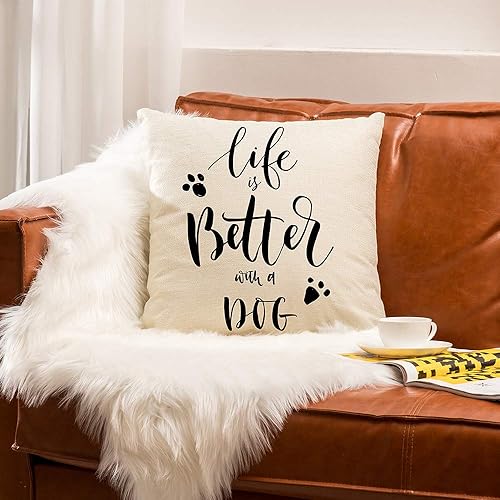 Miniatura 3 de Ogiselestyle Funda de cojín única Life is Better with A Dog Lover con cita para sofá, decoración sencilla del hogar, funda de almohada de 18 x 18