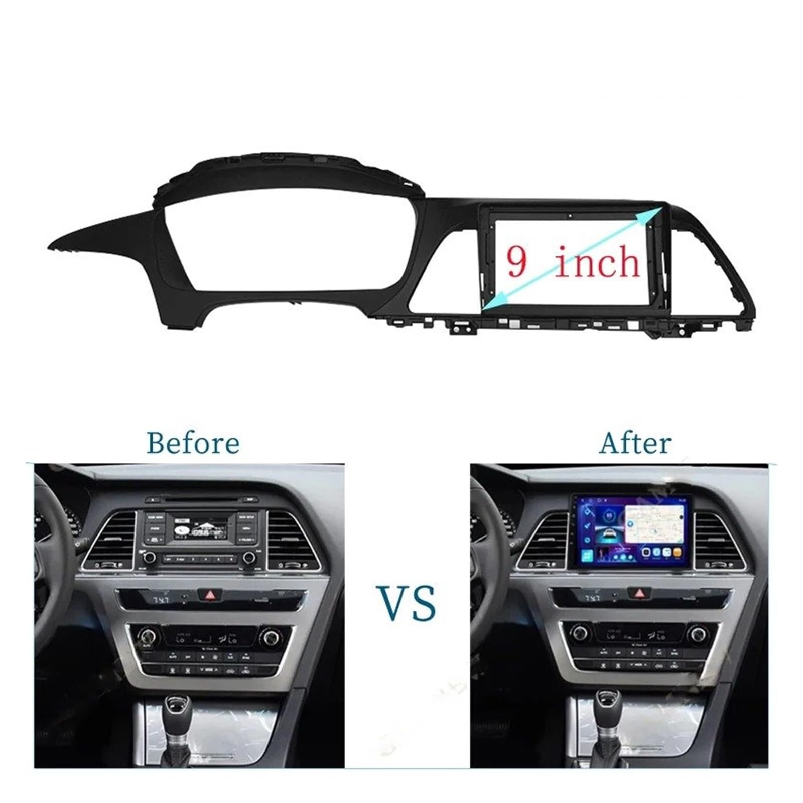 Façade d'autoradio pour Hyundai pour Sonata 9th 2015-2017 9 Pouces Panneau Voiture Support Tableau Bord Réaménagement Double Din Kit Radioblende Set