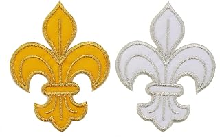 Metallic Gold and Silver Fleur de Lis Embroidered Iron on Patch Applique Boy Scout Girl Scout
