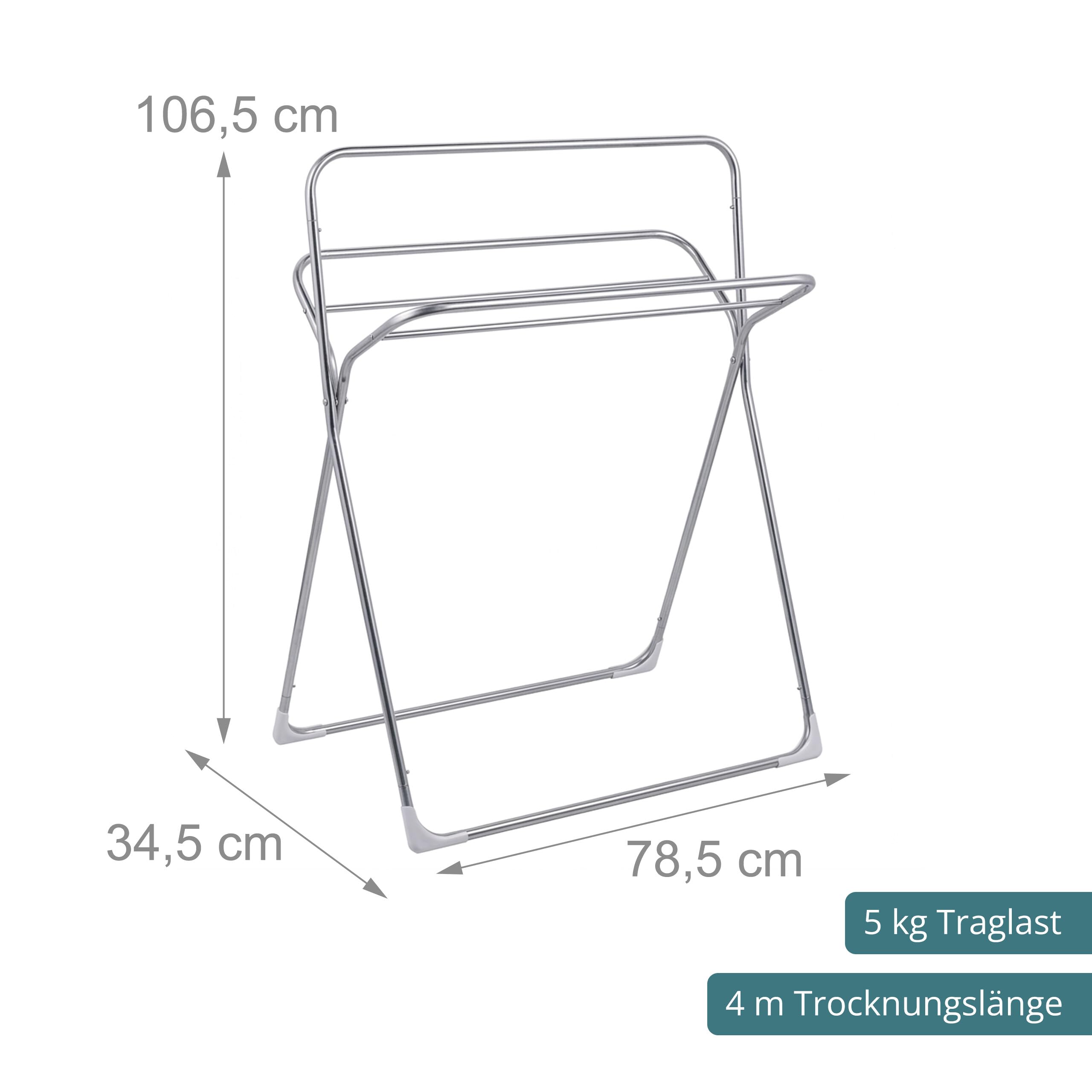 Relaxdays Porte-Serviettes H x L x P : 106,5 x 78,5 x 34,5 cm, Argent | inox brossé, 5 barres, sur pied, salle de bains