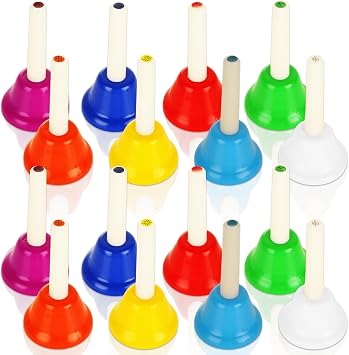 SHUESS 16 Pcs 8 Note Hand Bells, Colorful Handbells Musical Percussion Instruments for School, Family Activities, Church, Wedding, Birthday Parties