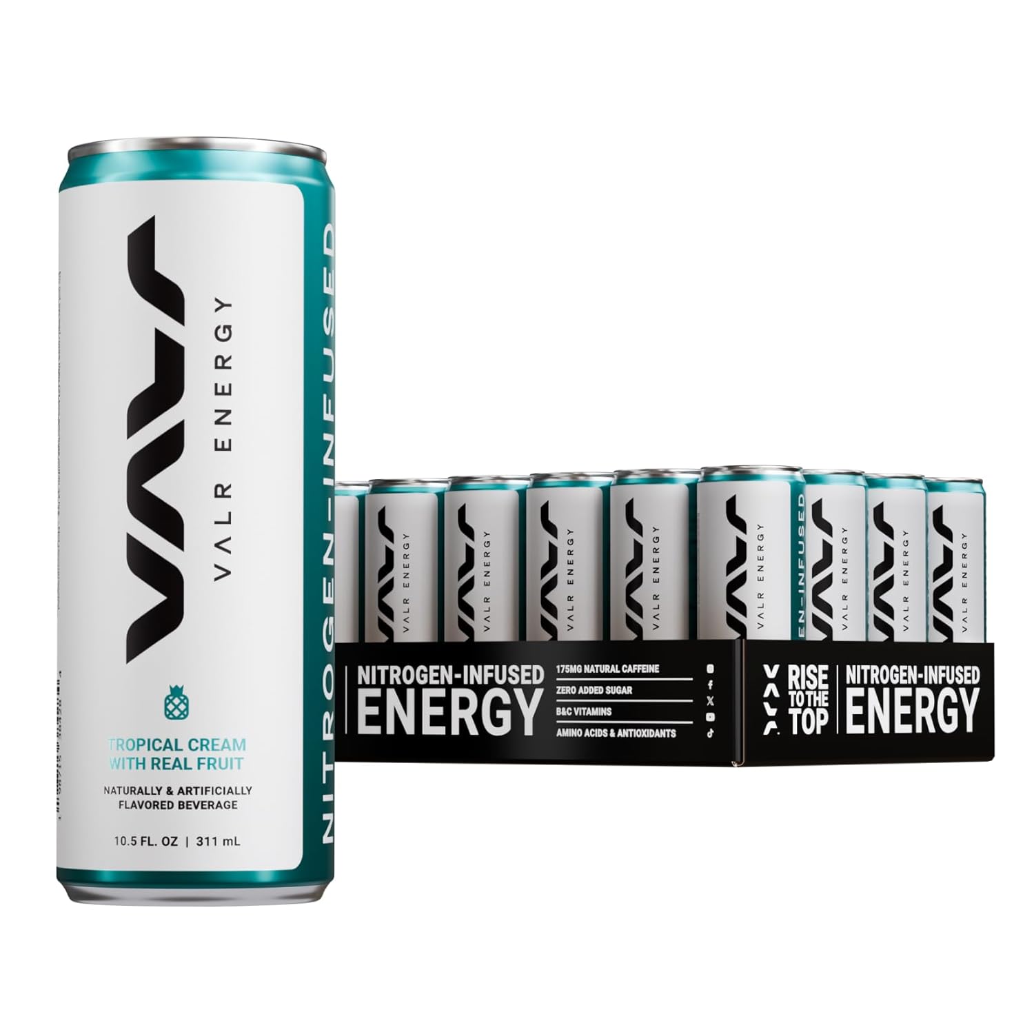 VALR Energy | Nitrogen-Infused Energy Drink | 175mg Natural Caffeine from Green Tea | Pre-Workout Performance with Amino Acids & Antioxidants | Gluten-Free & Vegan | (10.5 FL. OZ. ) (10.5 FL. OZ. Pack of 12, OG Flavor Pack)
