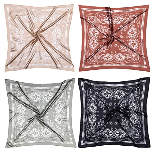 HBselect 4PCS Head Scarf for Women 35” Head Scarves Silk Like Satin Neck Scarfs Square Bandana Hair Wraps Scarf for Sleeping2