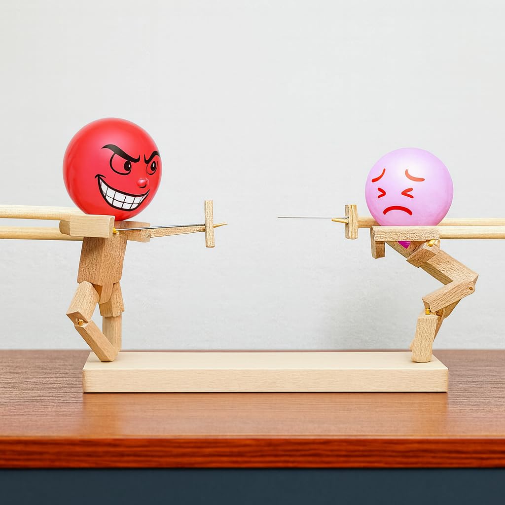 Mystoneer Balloon Bamboo Man Battle, Handmade Wooden Fencing Puppets, Wooden Battle Bots Arena, Battle Bots for Boys 8-12, Ideal Gift for Any Occasion