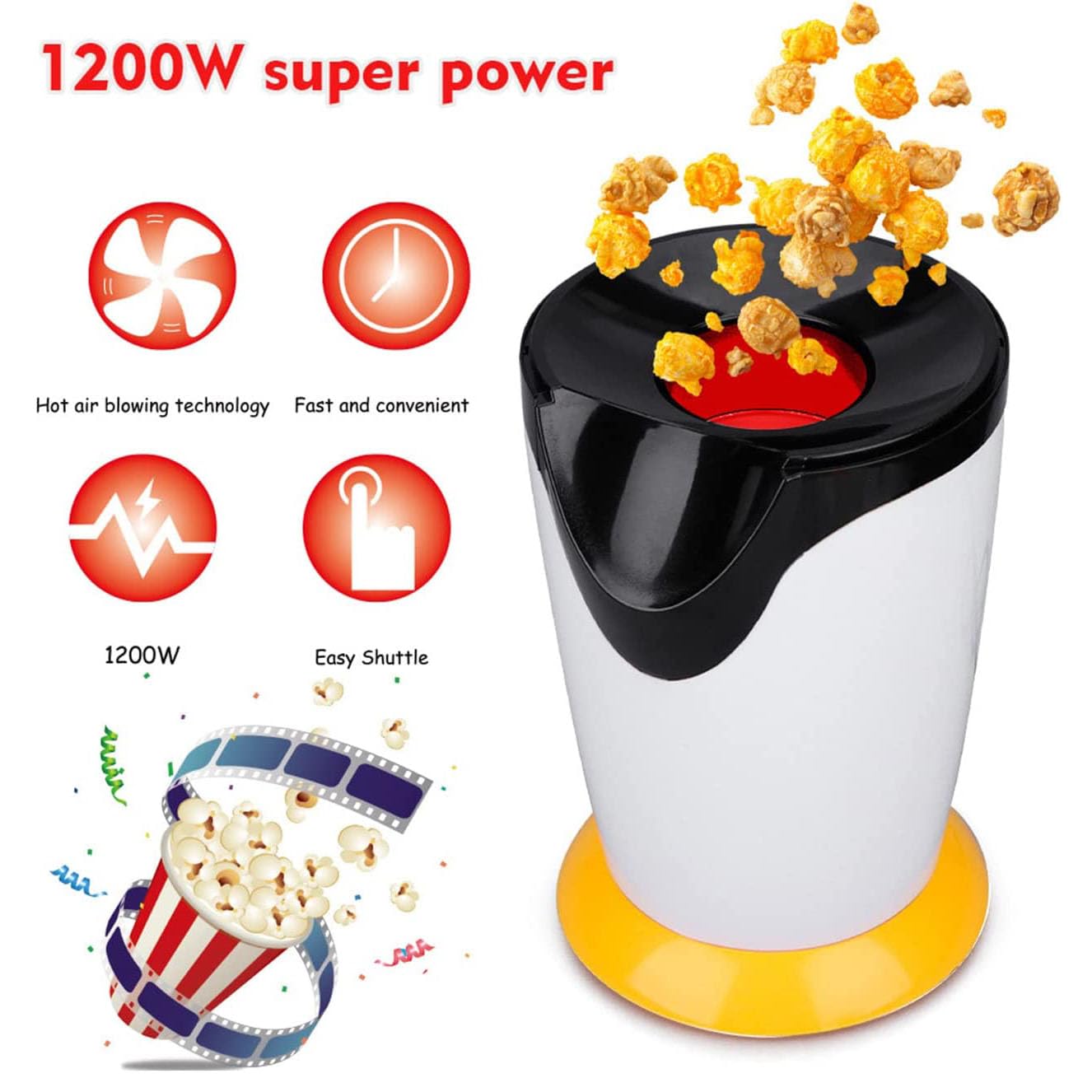Macchina per Popcorn, Macchina per Popcorn elettrica per Mini Popcorn per Uso Domestico, Macchina per Popcorn ad Aria Calda Senza Olio, con misurino e Coperchio Superiore