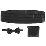 3Pcs Silk Cummerbund Bow Tie Handkerchief Silk Gentleman Suit Accessories for Business Weddiing Party Banquet &lpar;Black&rpar;