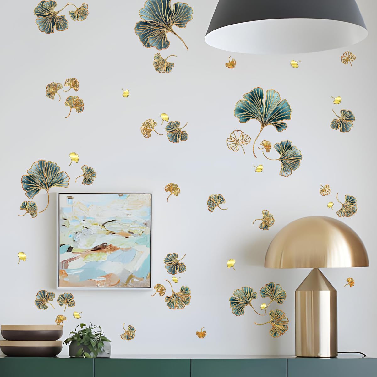 Quadro Su Tela Stile Nordico – Foglia Di Ginkgo Oro Astratto, 50x150 Cm, Senza Cornice
