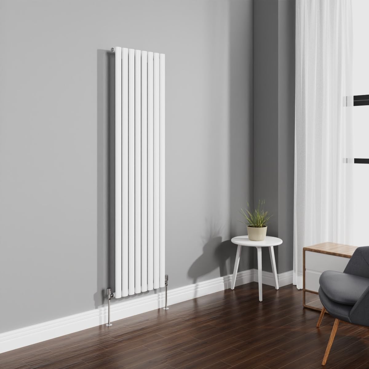 NRG 1800x472mm Gloss White Radiator Vertical Oval Panel Bathroom Designer Single Rad Central Heating