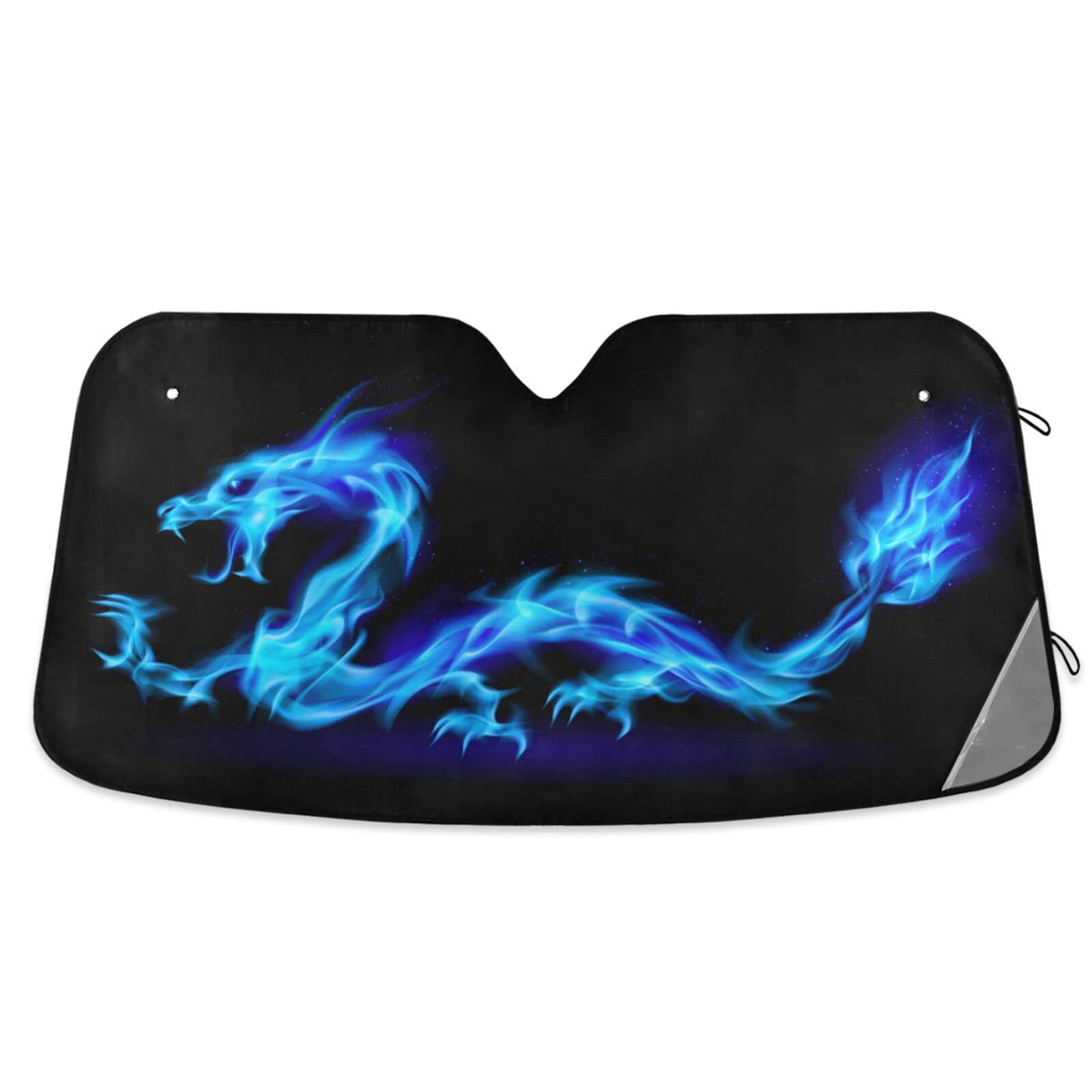 Blue Fire Dragon Car Windshield Sunshades Sun Shade Reflective Block UV Rays Protector Keep Your Vehicle Cool Sun Visor Cover Foldable for Car Truck SUV S