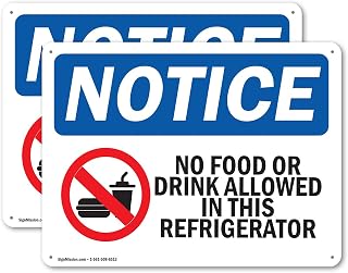 (2 Pack) No Food Or Drink In This Refrigerator OSHA Notice Sign 10 Inch X 7 Inch Plastic Sign, Weather Resistant, UV Protected for Workplace, Business, and Construction Site, Made in the USA