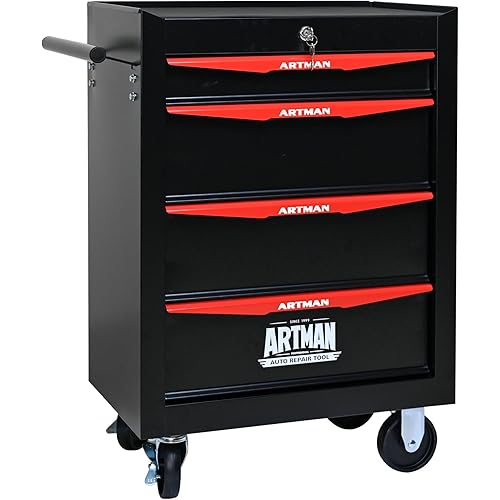 RYH 4-7 Drawers Rolling Tool Chest - 13" D x 20.9" W x 30.5" H Heavy Duty Mobile Tool Cart with Locking Wheels & Ball Bearing Drawers, Garage Tool Storage Cabinet (Black, 4 Drawers)
