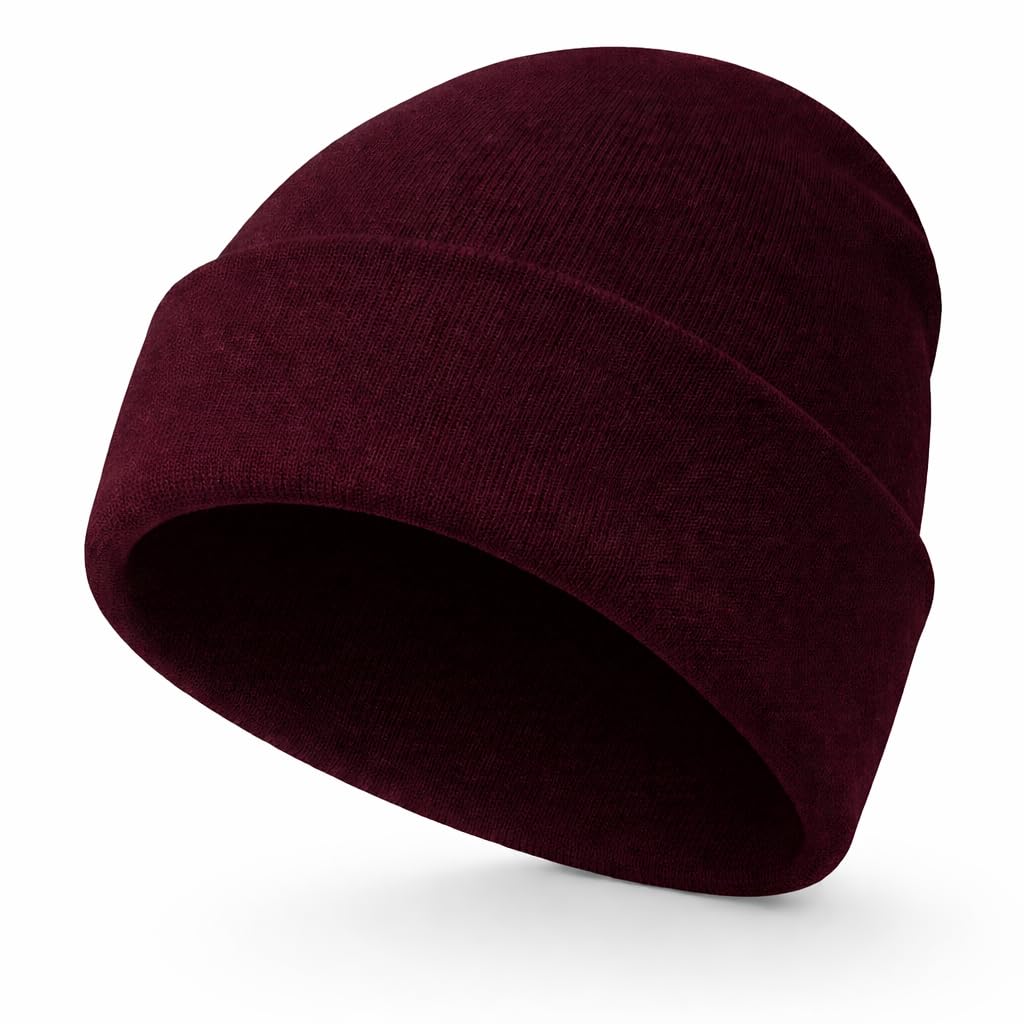 Ws Uk Unisex Kids Burgundy Kids Beanie Hat - Slouch Winter Woolly Turn Up Knitted (Burgundy)
