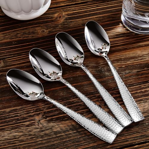 KEAWELL Premium 4-Piece Louis Hammered Spoons Set, 18/10 Stainless Steel, Set of 4, Fine Spoon Set with Squared Edge, Dishwasher Safe (7.6" Dinner Spoon) - Image 3