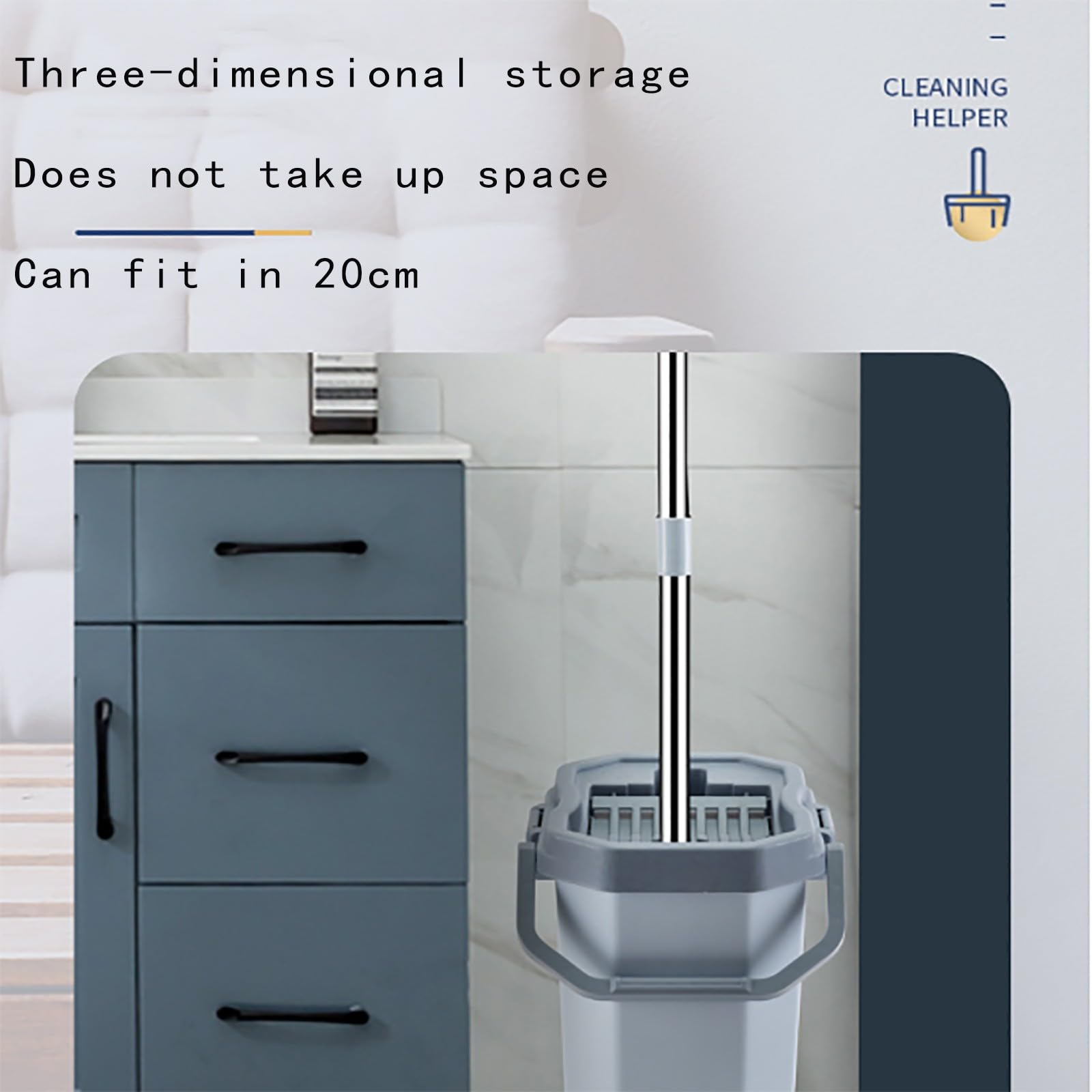 Juego de fregona y cubo escurridor de microfibra, fregona giratoria de 360°, sistema de limpieza de suelo manos libres, diseño compacto y ligero