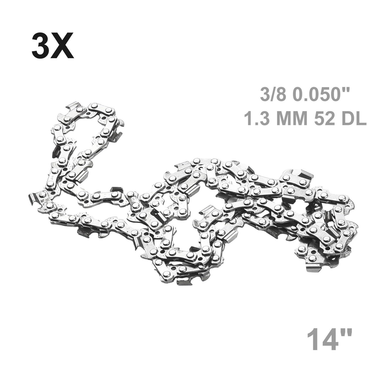 Cadena motosierra 3 piezas 14 pulgadas 35 cm, acero, paso 3/8, 52 eslabones