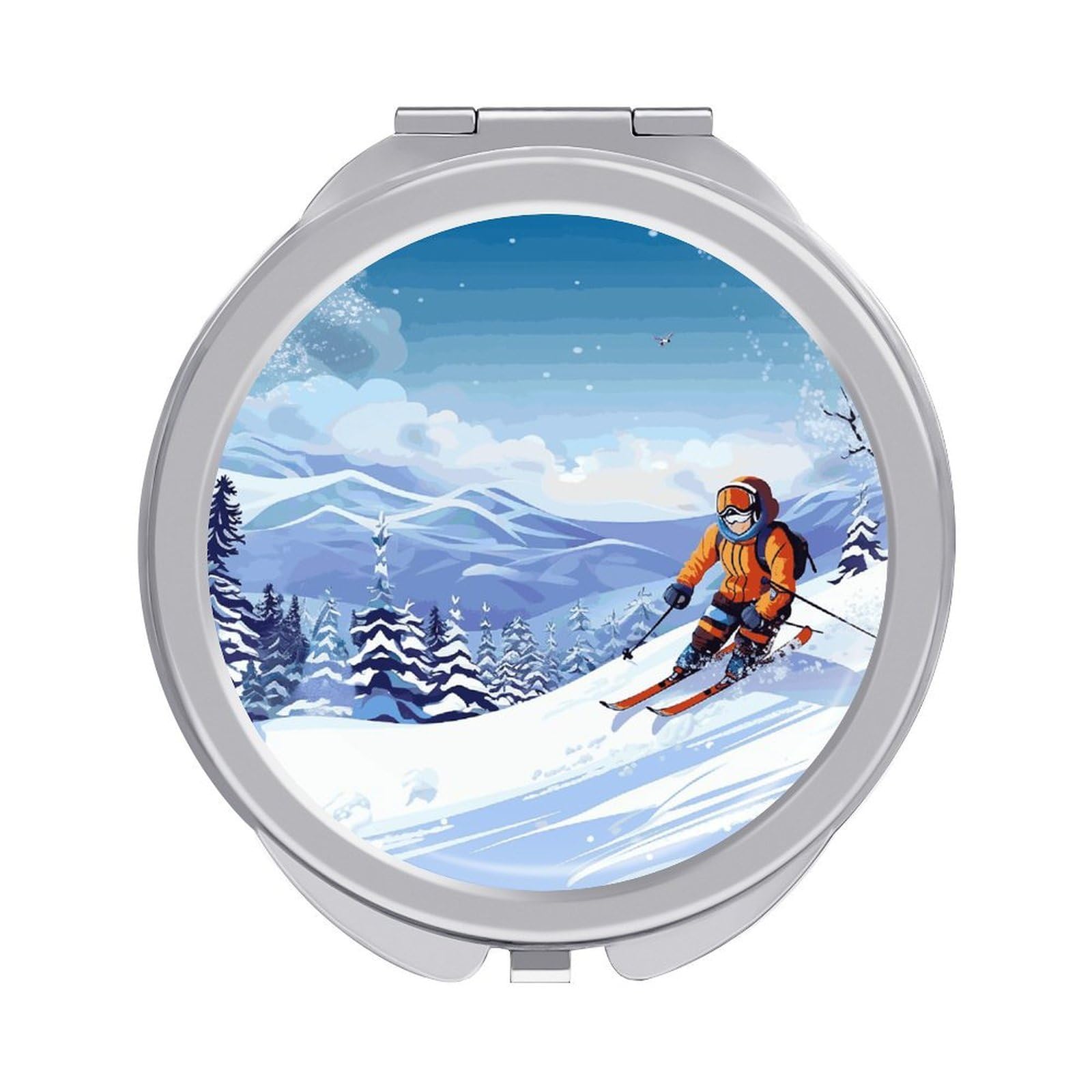 LDGSUPH Winter Skiing Travel Makeup Mirrors Portable Compact Mirror Double-Sided 2X/1X Magnifying Folding Pocket Mirror Mini Round Handheld Mirrors for Home Outdoor