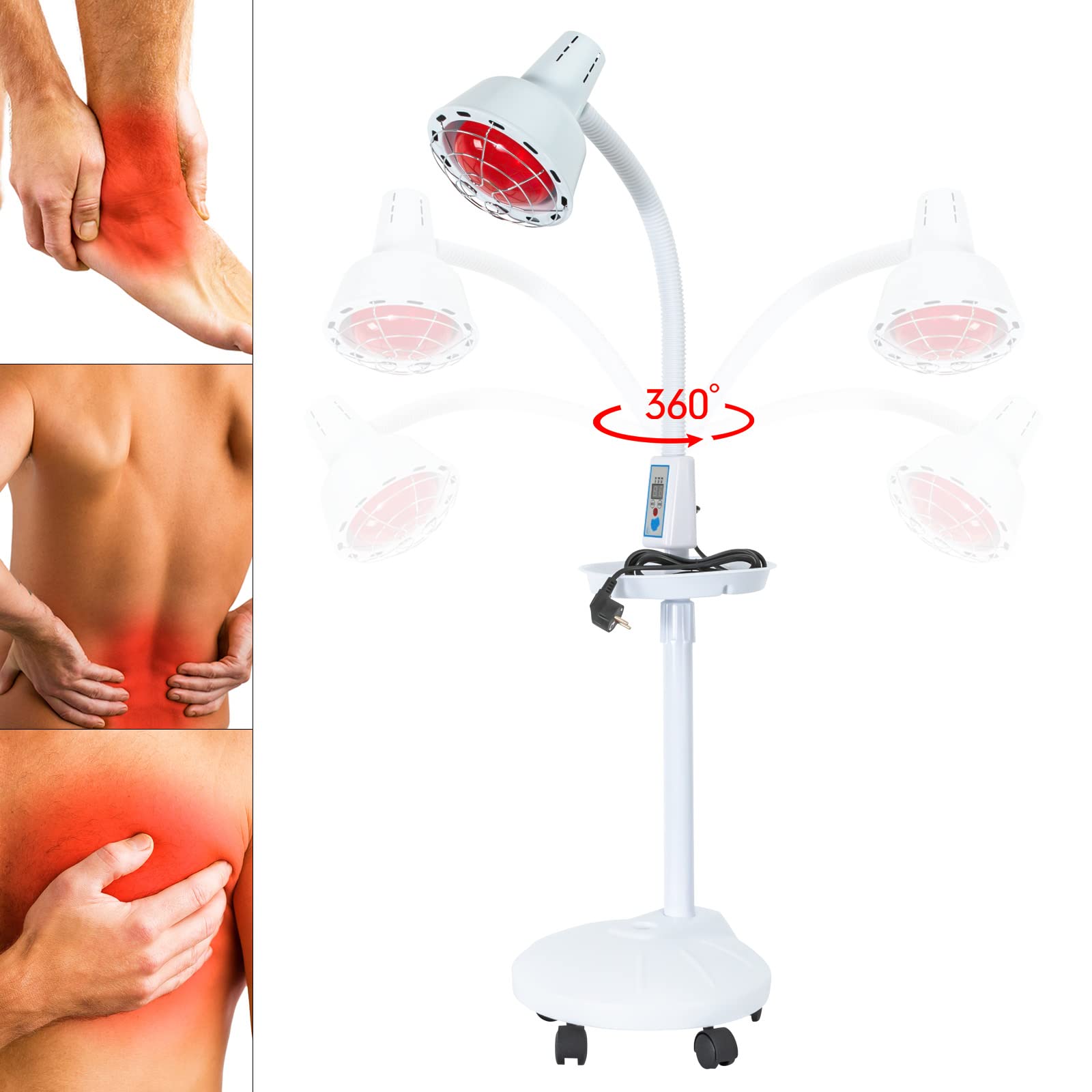 Lampada a infrarossi, lampada a luce rossa, lampada a infrarossi con supporto, temperatura regolabile, luce rossa per facilità dolori muscolari