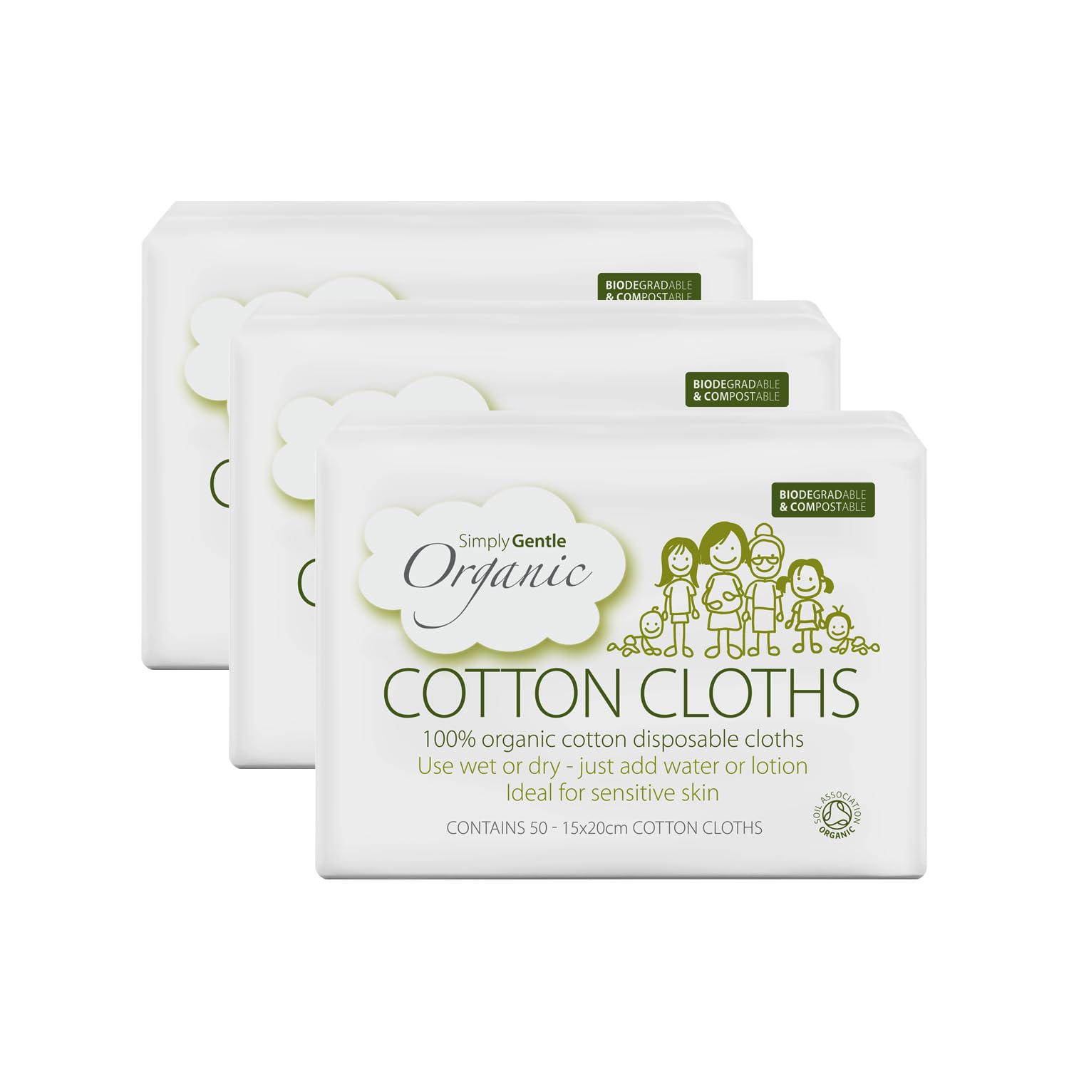 Simply Gentle Organic Dry Wipes/Cotton Cloths Perfect for Sensitive Skin, Pure Cotton Cloths for Newborn Baby