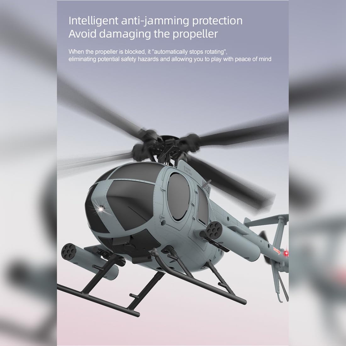 C184 RC Helikopter Ferngesteuerter Hubschrauber Outdoor, 1:48 MD500 Flybarless Heli mit 6-Achsen-Gyro, Optischer Fluss & Höhenhaltung, 2,4GHz 4-Kanal Fluggerät für Erwachsene, Grau