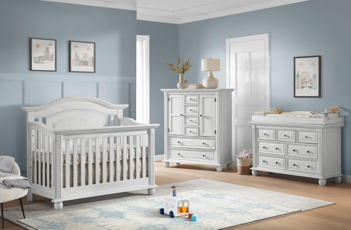 Oxford Baby London Lane 4-in-1 Convertible Baby Crib, Vintage White, GreenGuard Gold Certified