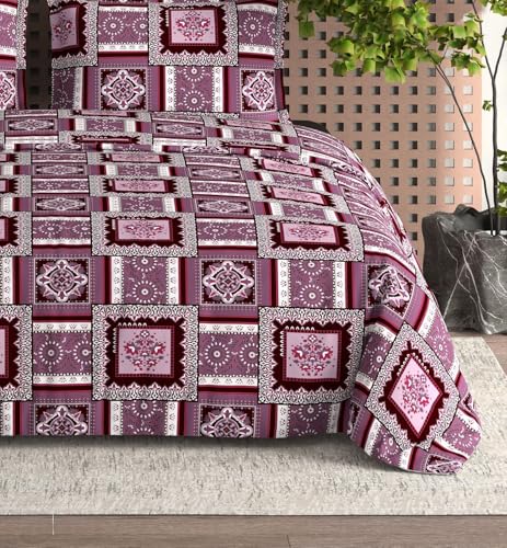 Image of DECOMIZER Cotton Feel All Around Elastic Fitted Glace Printed Single Bed Bedsheet with 1 Large Pillow Cover Fits Upto Mattress of 6 Inches,Size - 42 x 75 x 8 Inches, Cherry Floral