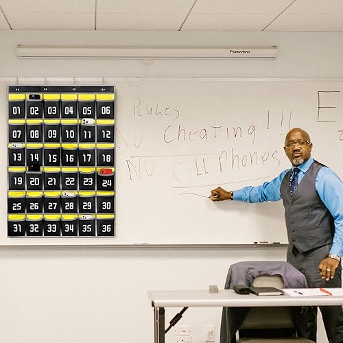 Miniatura 6 de Loghot Accesorios de aula, organizador de bolsillo para teléfono celular, organizador colgante de pared y puerta (36 bolsillos, negro)