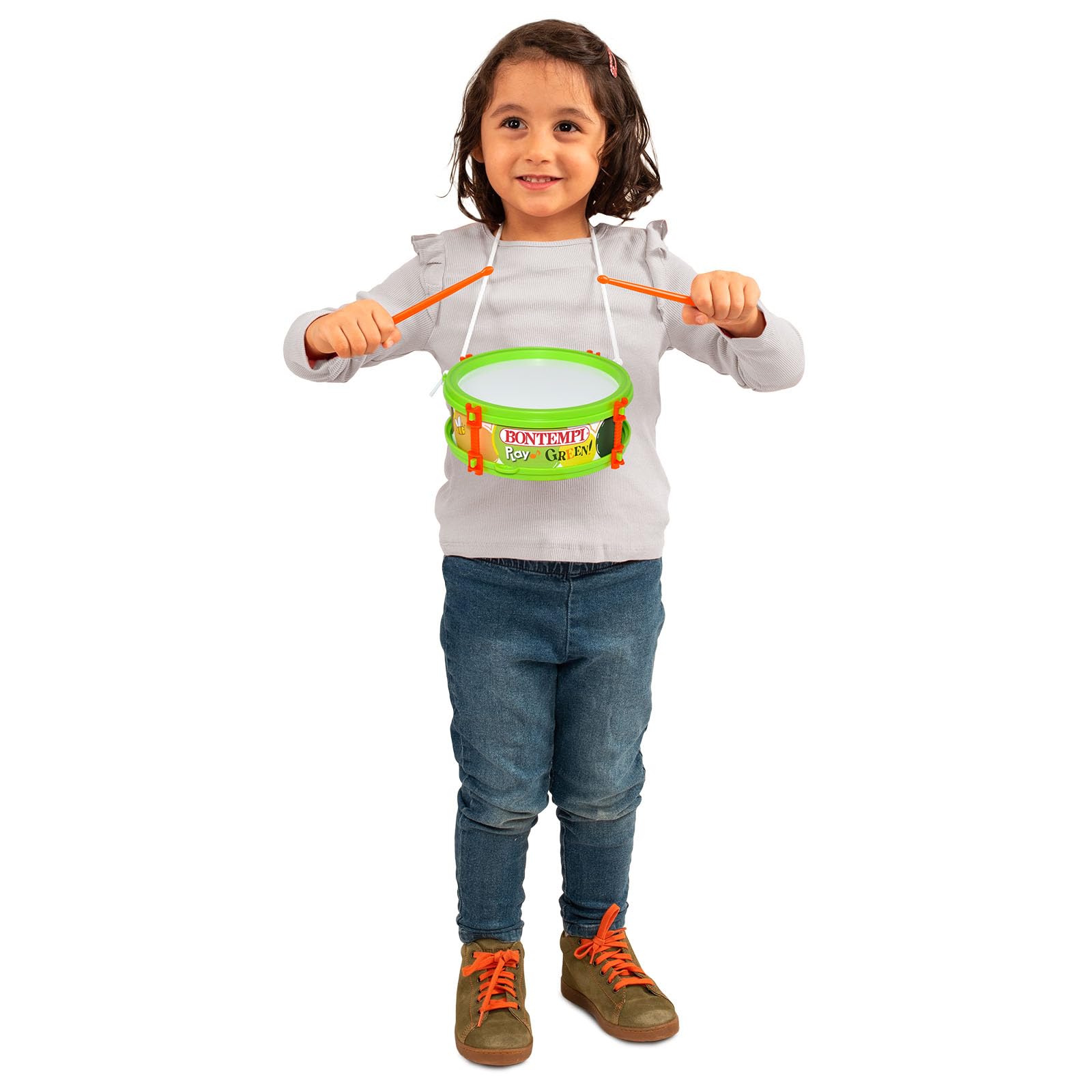 Bontempi | Tamburo Piccolo Green con Tracolla, Completo di Bacchette, Suono Realistico, Ø 150mm, Gioco Musicale per Bambini 18+ Mesi