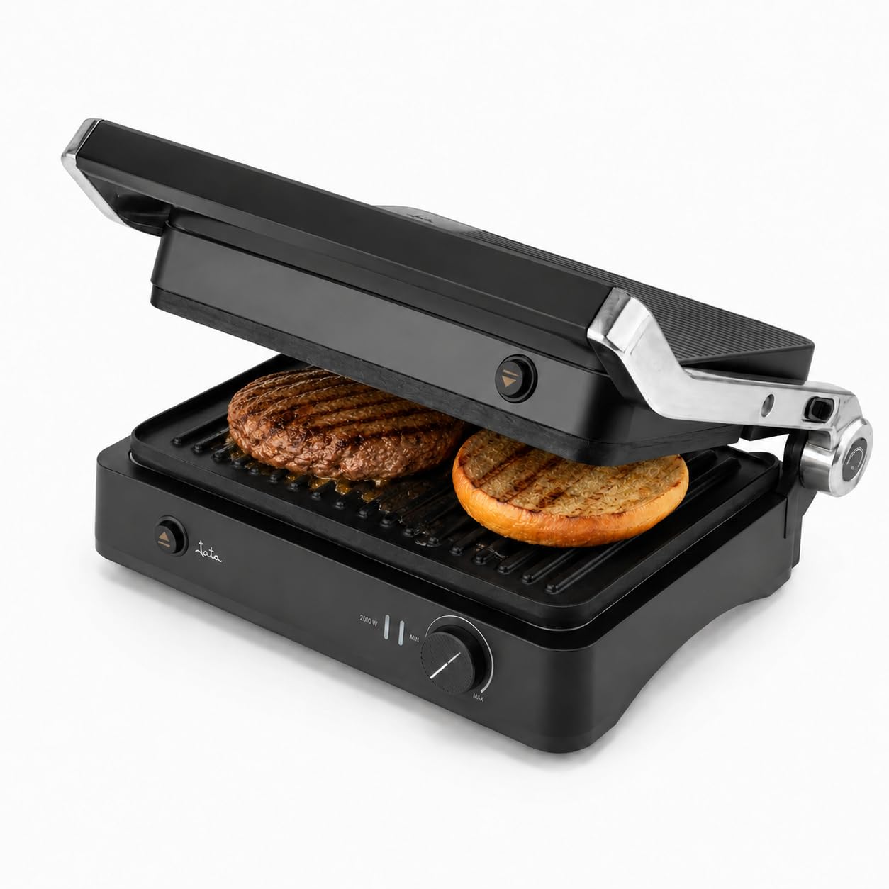 JATA JEGR1450 Elektryczna parka, grill, opiekacz do kanapek, Panini, 2000 W, otwór 180°, wyjmowane płyty nieprzywierające: 29,6 x 21,8 cm, pojemnik na śmieci.