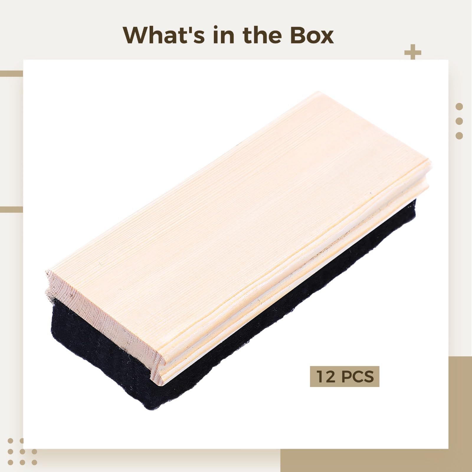 Tafelradierer für Kreidetafeln und Whiteboards, aus Holz gefertigt, rechteckige Form, 12er-Pack, schwarzer Filzboden, zur gründlichen Reinigung, passend für Klassenzimmer, Büros und den täglichen