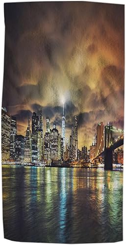 Pehede Toalla de mano de baño de la ciudad de Nueva York, vista de Manhattan al atardecer, toallas de mano suaves y absorbentes para baño, cocina,