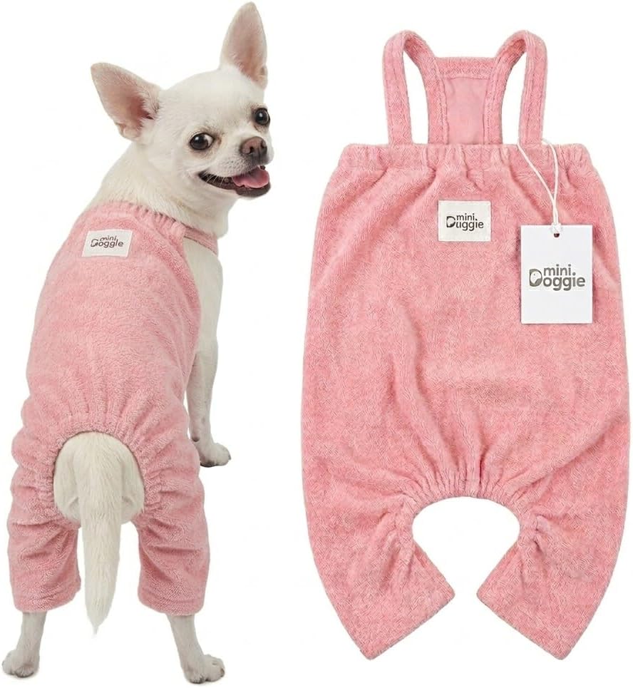 Soft Terry Cotton Onesie for Small Dogs — Post-Bath Bodysuit, Breathable & Stretchy (Pink, Medium)