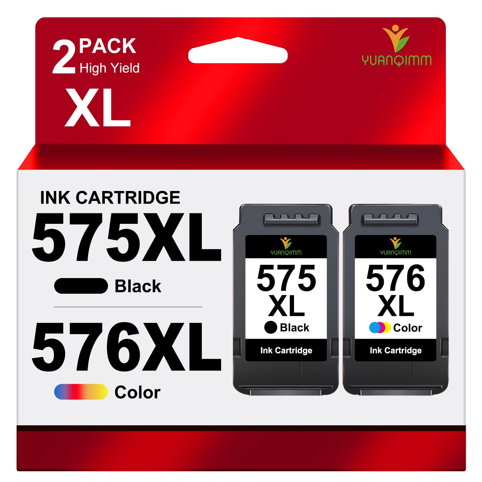 YUANQIMM PG-575XL CL-576XL Druckerpatronen 575 576 XL Kompatibel für Canon 575 576 XL Druckerpatronen für Canon PIXMA TS3550i TS3551i TS3750i TS3751i TS3752i TR4750i TR4751i (1 Schwarz, 1 Farbe)
