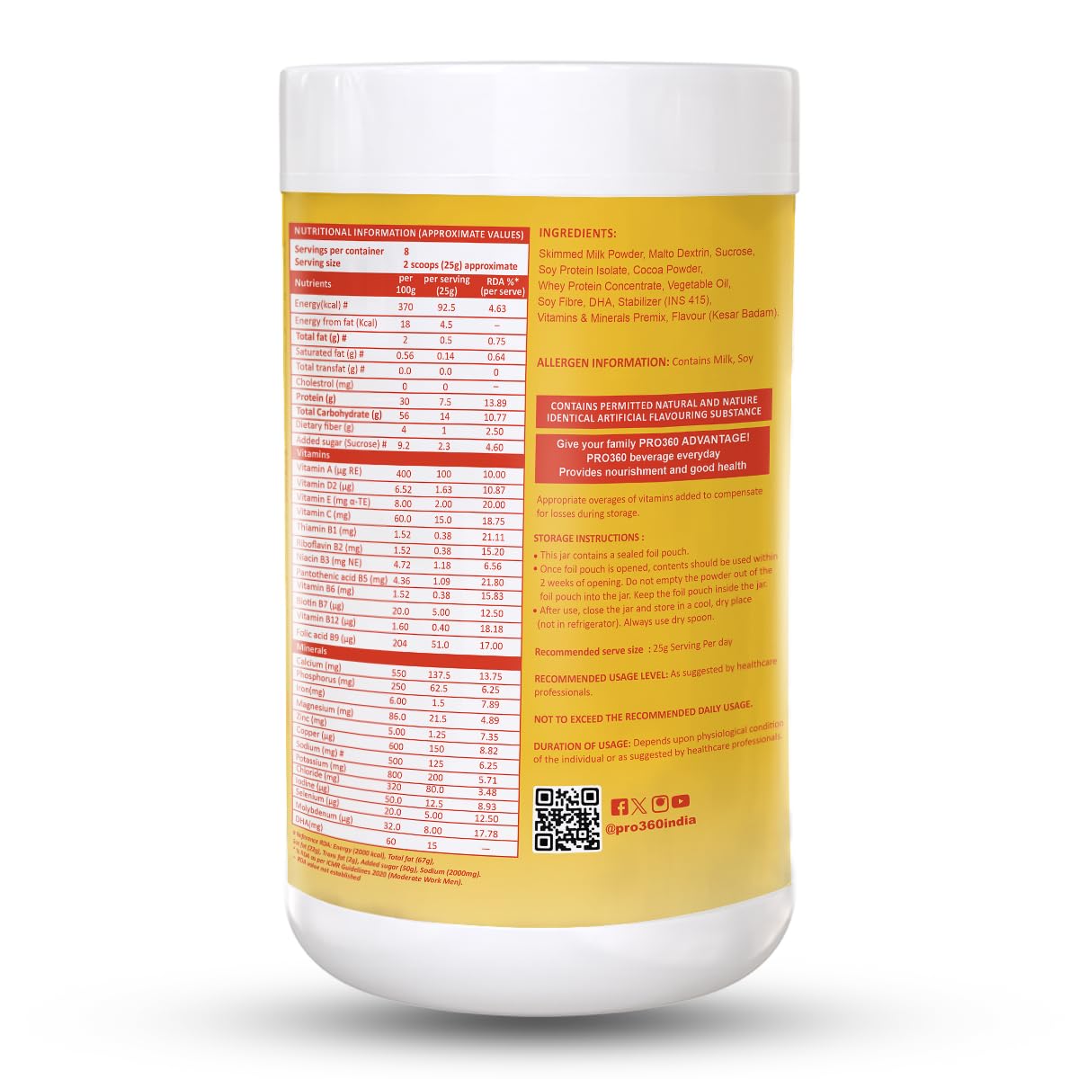 Pro360 Classic Daily Wellness Nutritional Protein Supplement Powder for Men and Women - Instant Beverage Mix - 200+200g (Kesar Badam) Pack of 2 — Amazon image 5