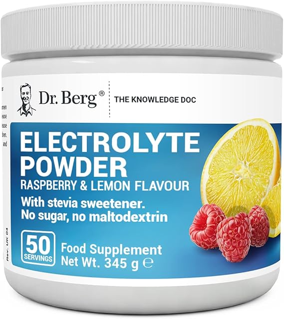 Dr. Berg's Electrolyte Powder - Keto Electrolytes Energy Drink Powder Supplements - Vegan NO Maltodextrin or Sugar, No Ingredients from China, Amazing Raspberry Lemon Flavor 50 Servings