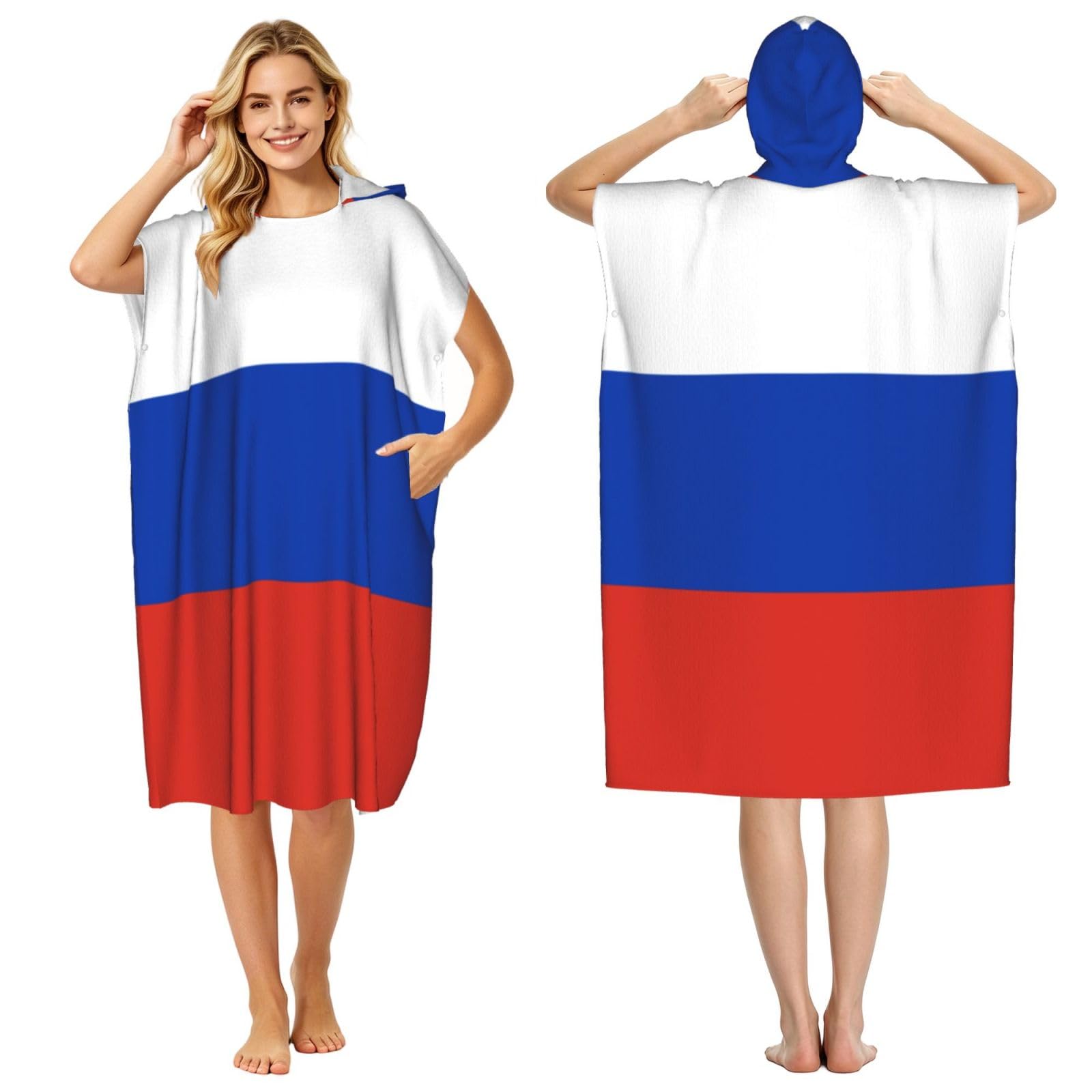 KLGRTJHK Russian Flag Adult Hooded Beach Poncho Towel 43"X35"