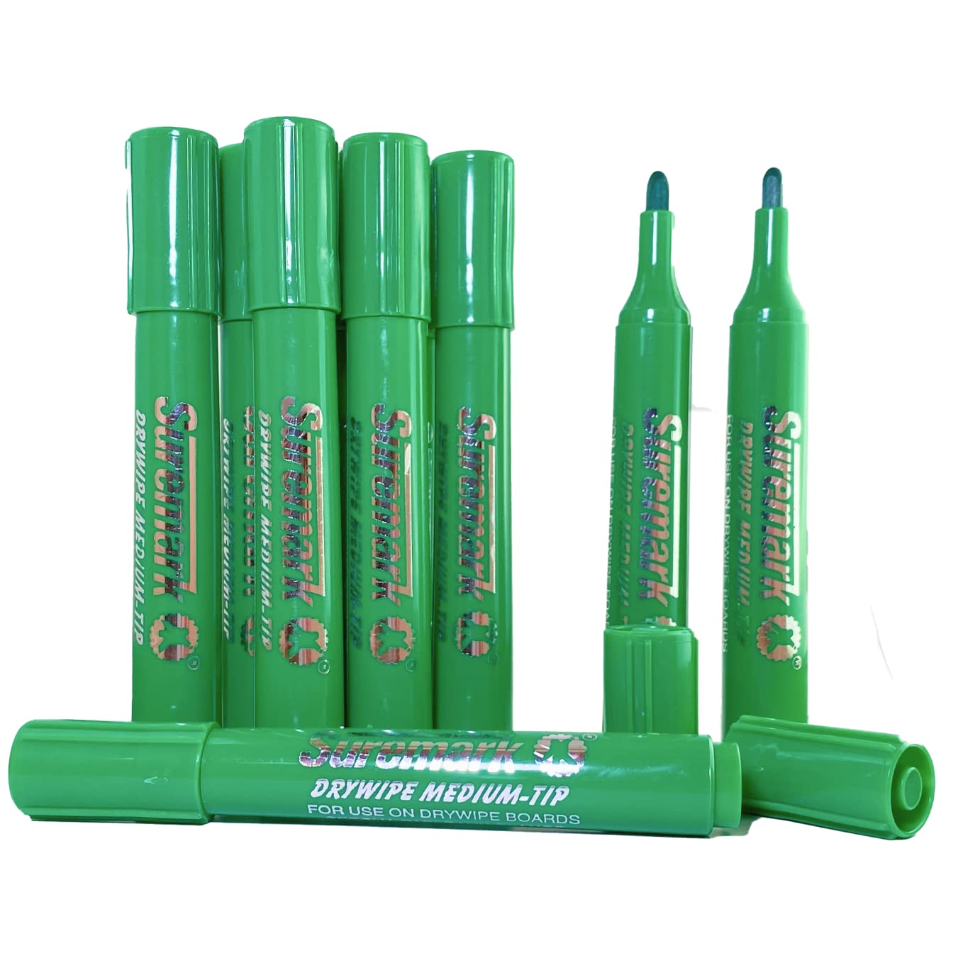 SureMark Drywipe Green Box of 10 | Whiteboard Pens | Dry erase Markers | Ideal for Schools & Offices
