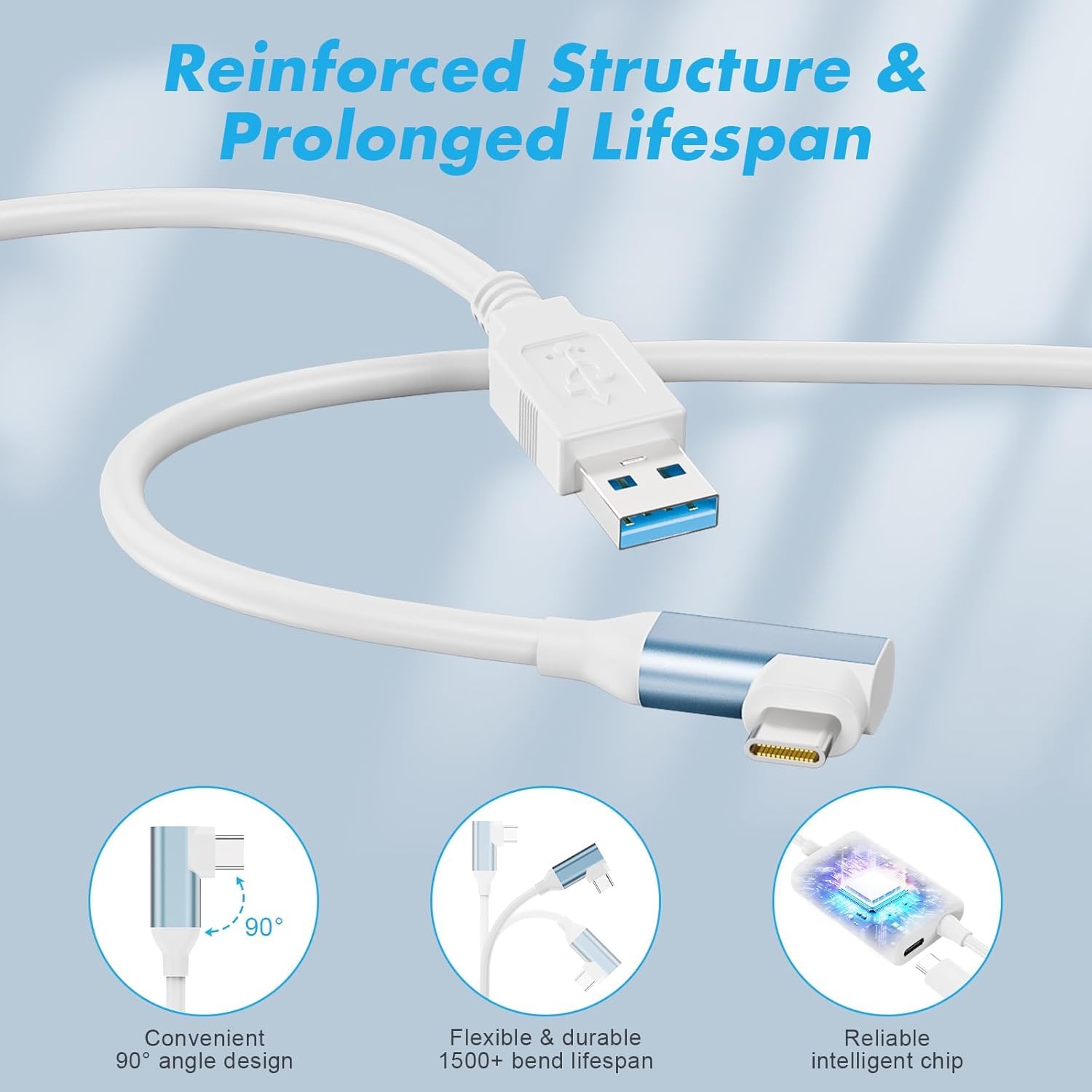 Accessorio cavo da 16 piedi per Meta Quest 3/Quest 2/Quest 1, cavo VR con porta di ricarica indipendente, cavo di ricarica USB 3.0 da tipo C a tipo C per PC da gioco con cuffie VR