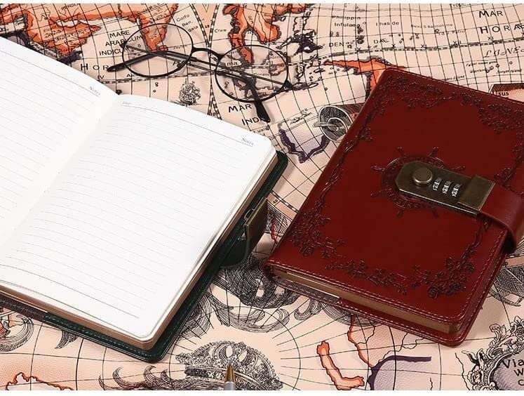TAHALI Diario de Cuero A5 PU con Bloqueo, planificador, contraseña, Cuadernos Retro y Diarios, Agenda, Cuaderno de Notas for la Escuela, Suministros for Cuadernos