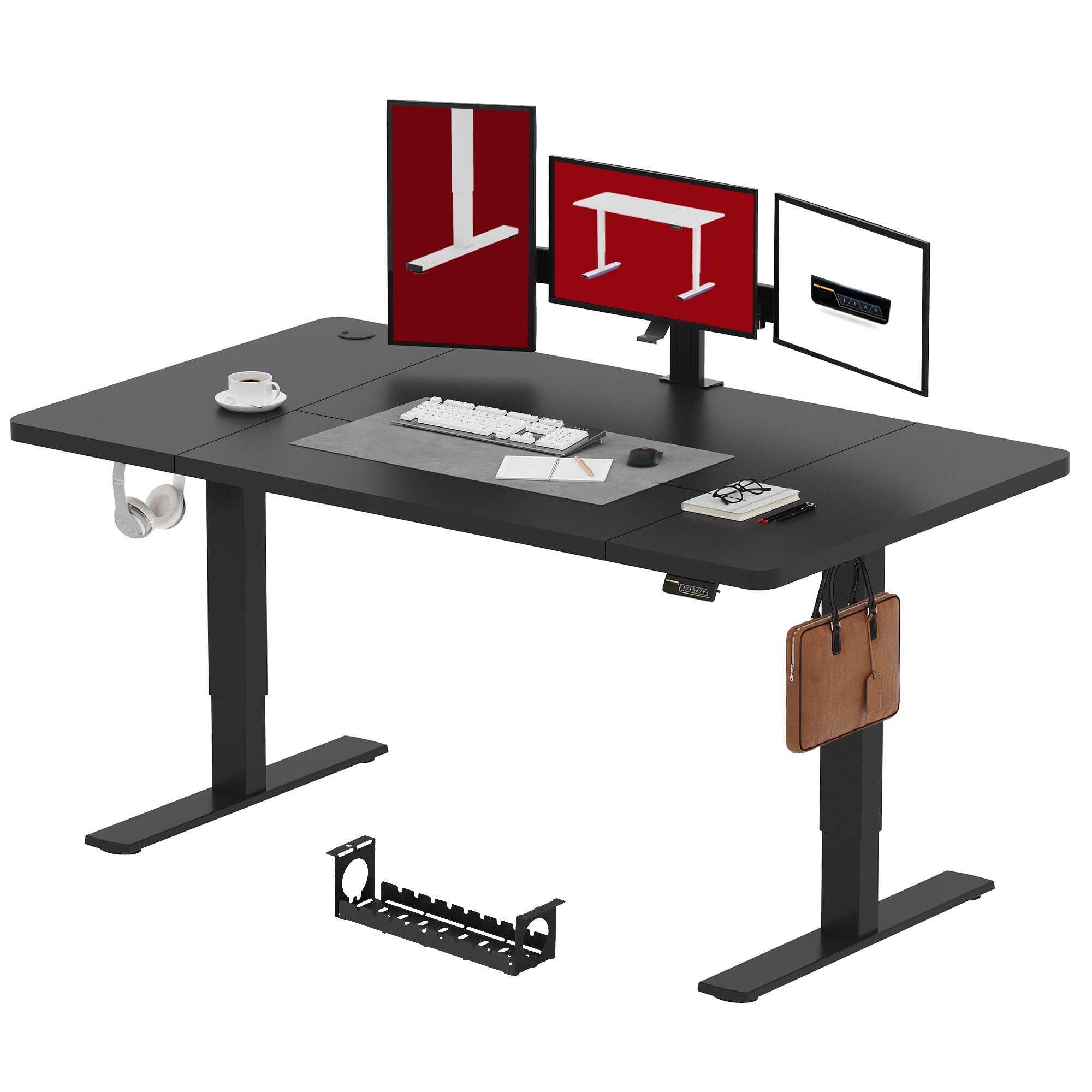SANODESK FQ1 180x80cm Escritorio Elevable Eléctrico con Tablero, Standing Desk, Mesa Elevable para Computadora con Gancho, Cerradura para niños, Función de Memoria para Oficina y Hogar-Negro