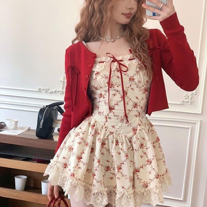 Sweet lace Camisole Dress with Girlish Vibe, Waist Cinching Floral Dress, Vacation Style Princess Dress4