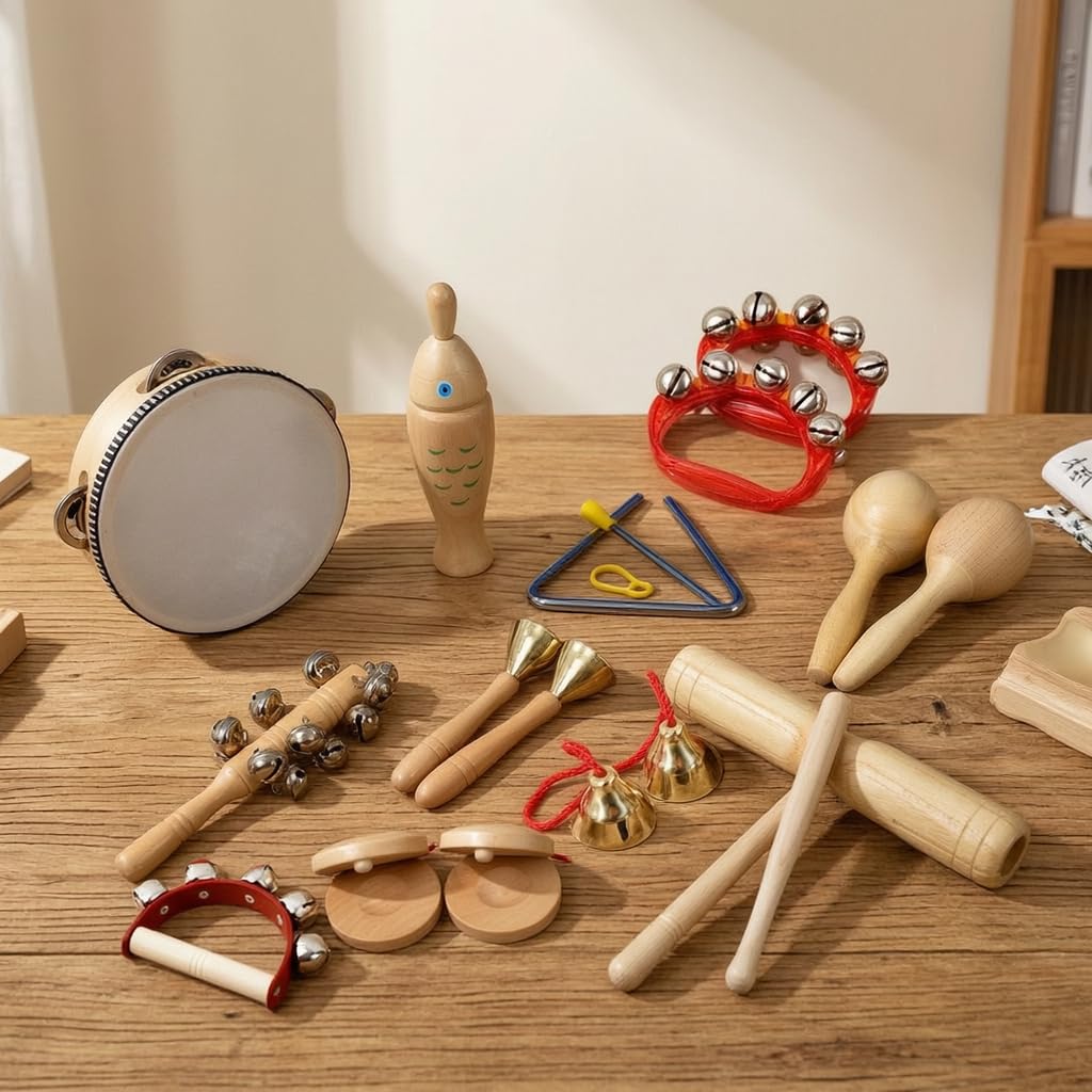 Set Instrumentos Musicales Madera Educativo para Niños 1 Año, Tambor Infantil, Regalo Niña 2 Años , Juego de 11 Instrumentos de enseñanza de Madera Original