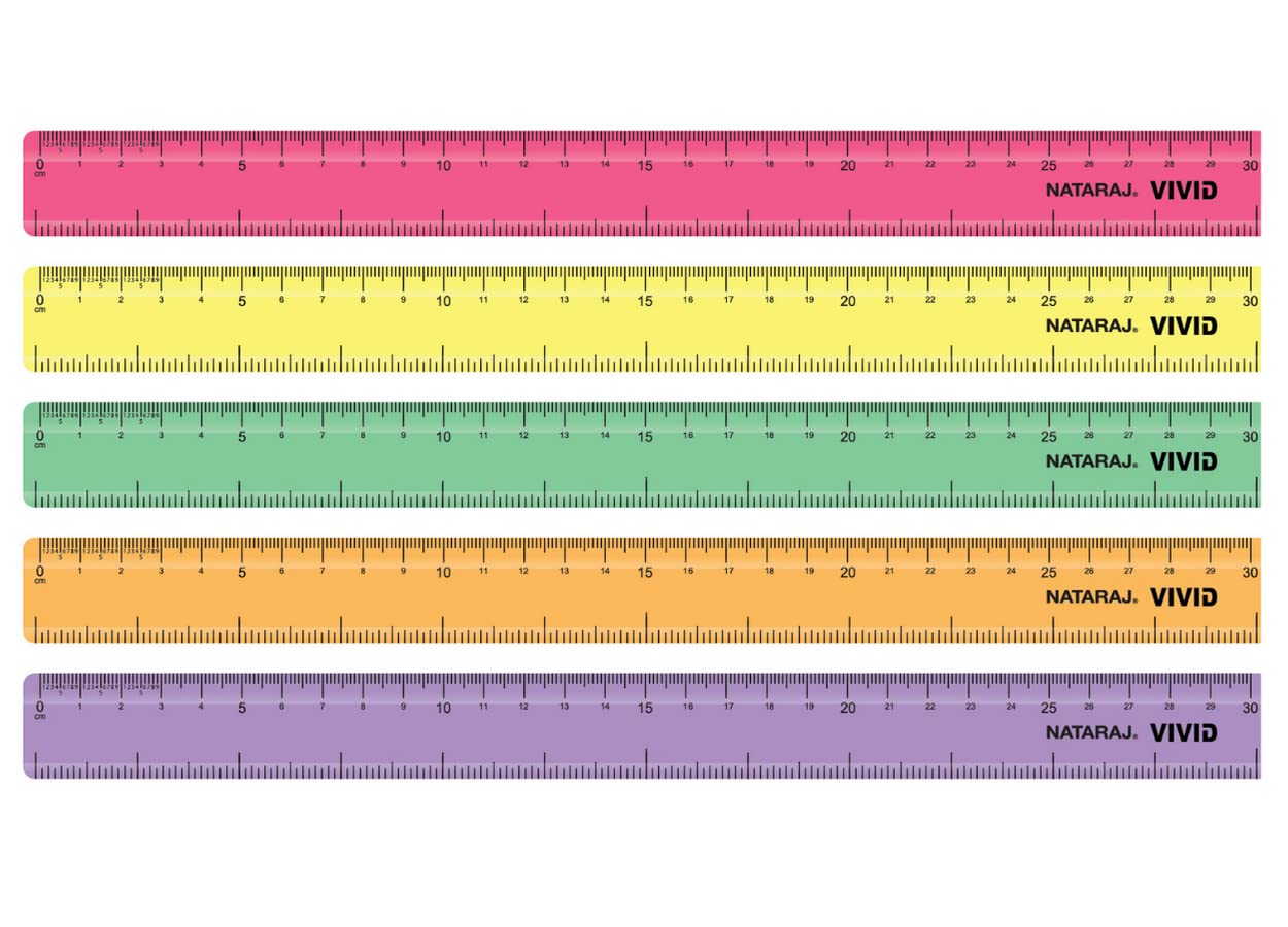 Nataraj 5 x Vivid Colourful Rulers Non Transparent 30cm Scales, Comes In 5 Colours, Smooth Edges, Bold Markings For Accurate Measurements For School and Home - Sold By VR Angel