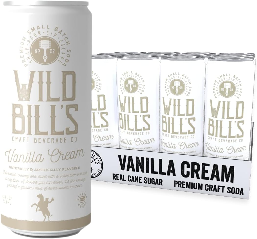 Vanilla Cream Soda, Classic Craft Soda Pop Soft Drinks, Sodas Made with Pure Cane Sugar, Caffeine Free, NO High Fructose Corn Syrup, Gluten Free, Vegan, Low Sodium, 12 Oz 12 Pack