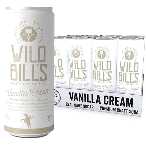 Wild Bill's Soda de crema de vainilla, soda clásica artesanal, refrescos hechos con azúcar de caña pura, sin cafeína, sin jarabe de maíz de alta