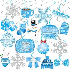 20pcs Winter Wonderland Hanging Swirls Snow Snowflake Snowman Foil Ceiling Decorations for Frozen Winter Theme Baby is Cold Outside Party It’s Snowing Party Supplies