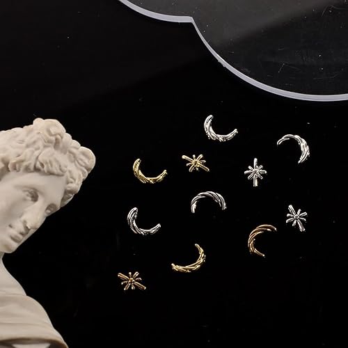 Miniatura 5 de Pendientes de uñas de estrella de plata dorada 3D, decoraciones de arte de uñas con remaches de metal en forma de estrella y joyas de piedras